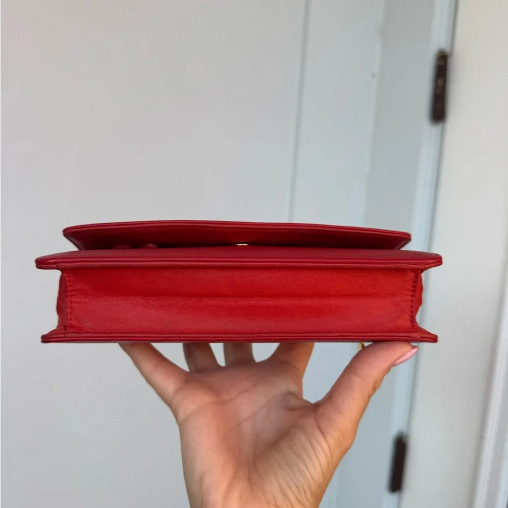 Vintage Chanel Red Caviar Leather Clutch Authentic, with Aftermarket Chain - Picture 10 of 14